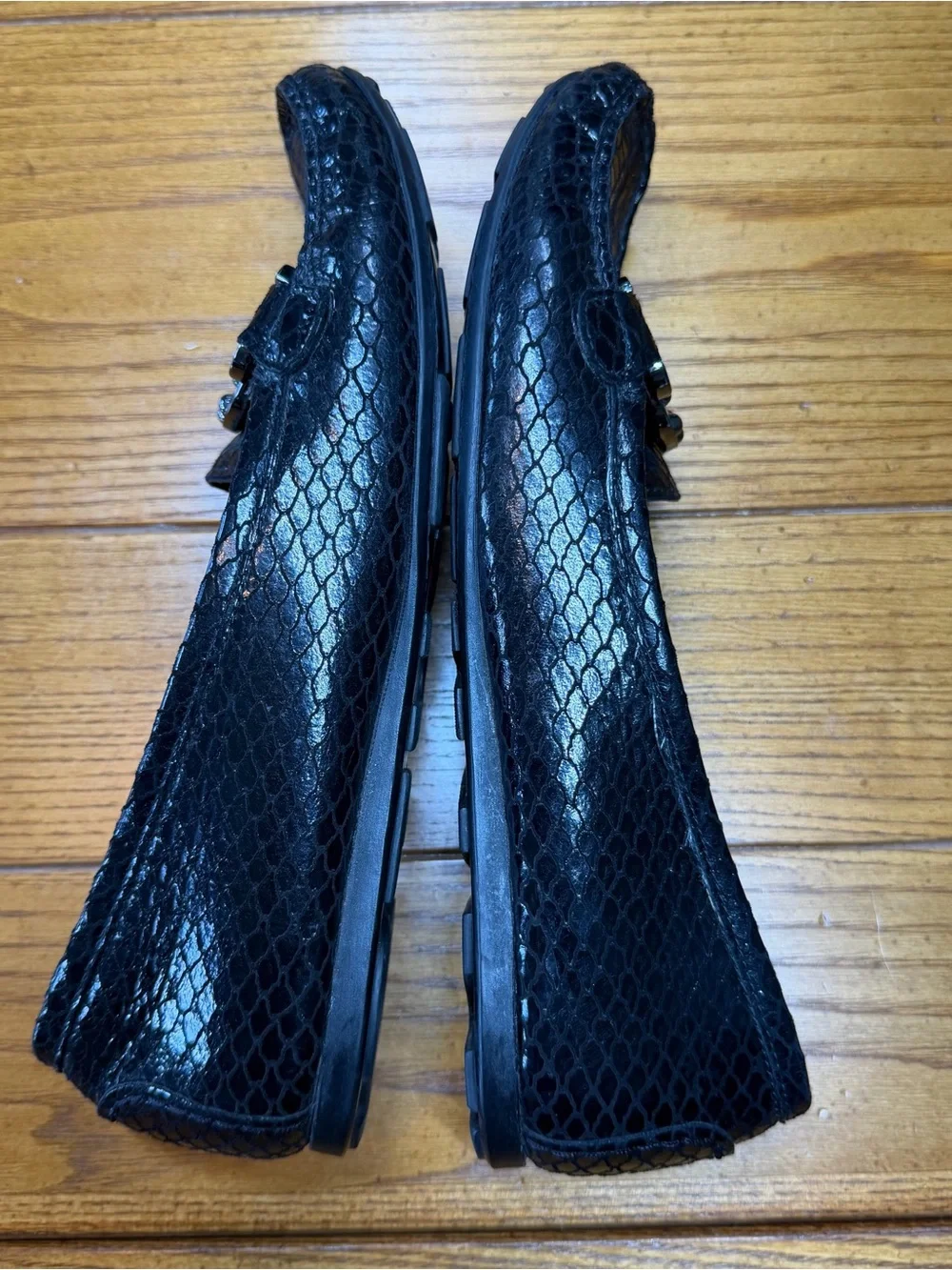 Stuart Weitzman Black Snake Embossed Patent Leather Loafers Flats 7.5M